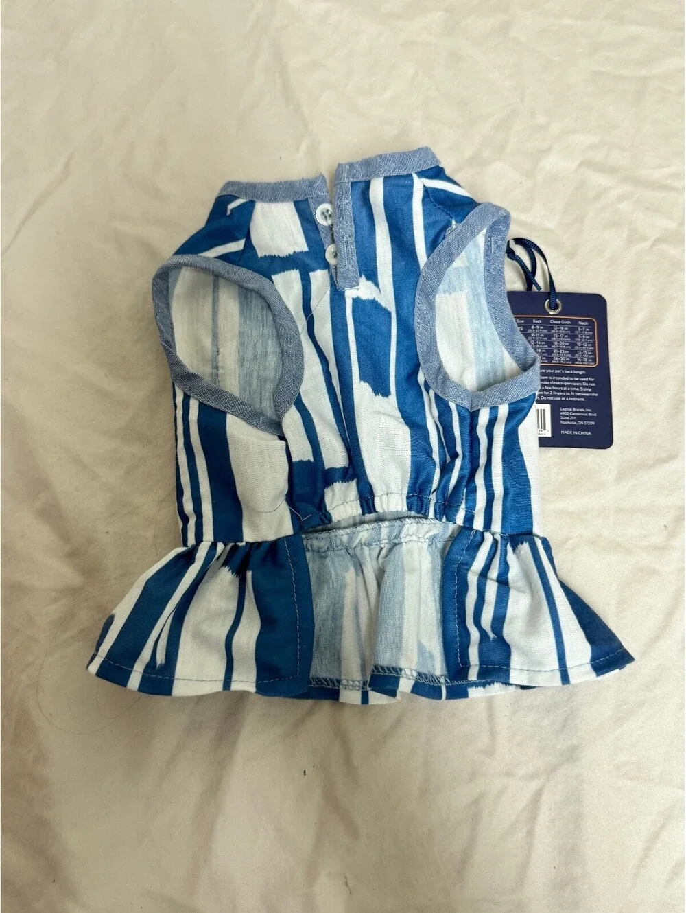 Coat & Tails Blue White Striped Ruffle Dog Dress Size Small